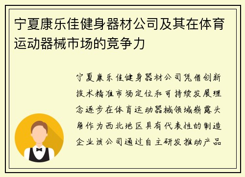 宁夏康乐佳健身器材公司及其在体育运动器械市场的竞争力